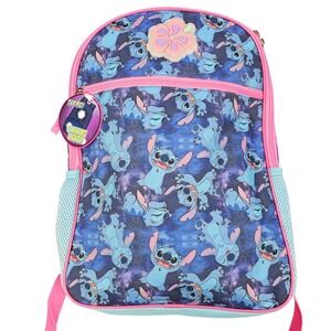 Disney Stitch Backpack Kids Flashing Lights Flower Applique‎ Front Pocket